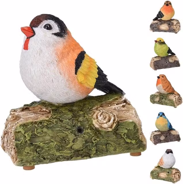 NESTLUNE Multicolour Motion Activated Singing Bird on Stump Decorative Ornament, H 15 cm x W 15 cm x D 15 cm – 1