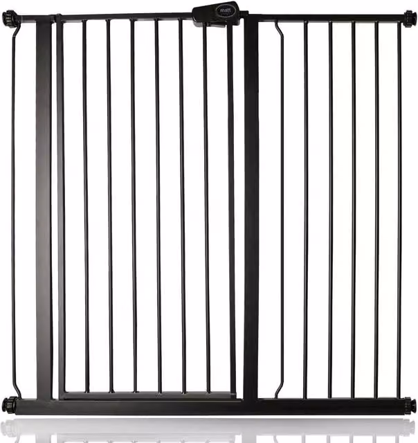 Bettacare Extendable Child and Pet Gate in Black, No-Drill Swing Door for Doors and Stairs, Width: 107.4 cm to 147.4 cm