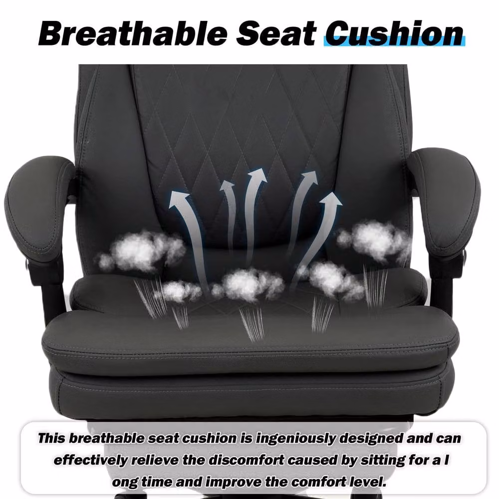 FURNITURE ONE Executive Office Swivel Chair in Dark Grey with Headrest and Armrests – 4