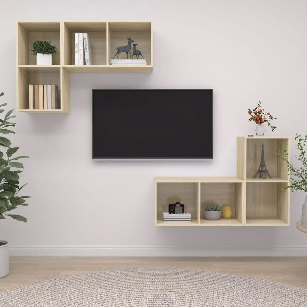 Berkfield Home Practical Wall-mounted TV Cabinets, 4 Piece Set in Sonoma Oak Light Brown, W/D/H: 72 x 37 x 37 cm – 2
