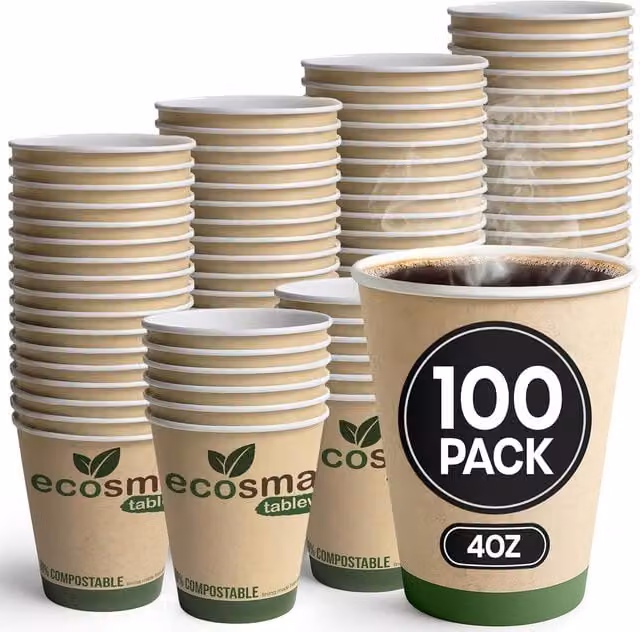 Volila White Paper Coffee Cups, 4oz, 100 Pieces