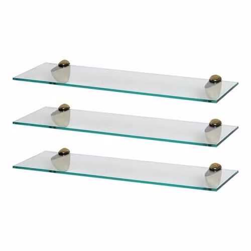 Harbour Housewares Set of 3 Floating Glass Bathroom Shelves in Gold and Transparent, W: 60 cm