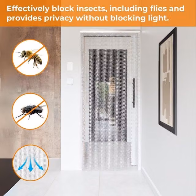 NOVECRAFTO Aluminium Chain Fly Screen for Doors, Silver, Height: 215 cm