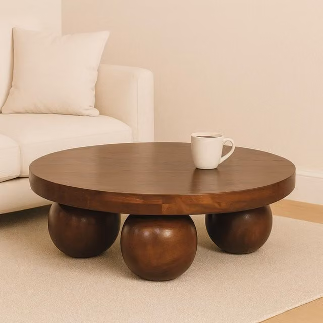 Aosom UK Solid Mango Wood Centre Table with Sculptural Ball Base, Brown, W/D/H: 80 x 80 x 23 cm – 1