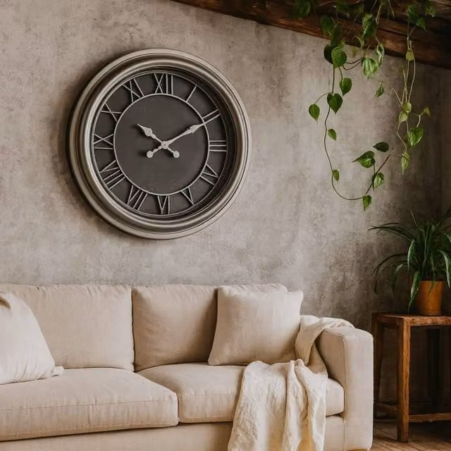 Wyld Haus Black and Silver Round Analog Wall Clock with Vintage Design, Diameter: 59 cm – 1