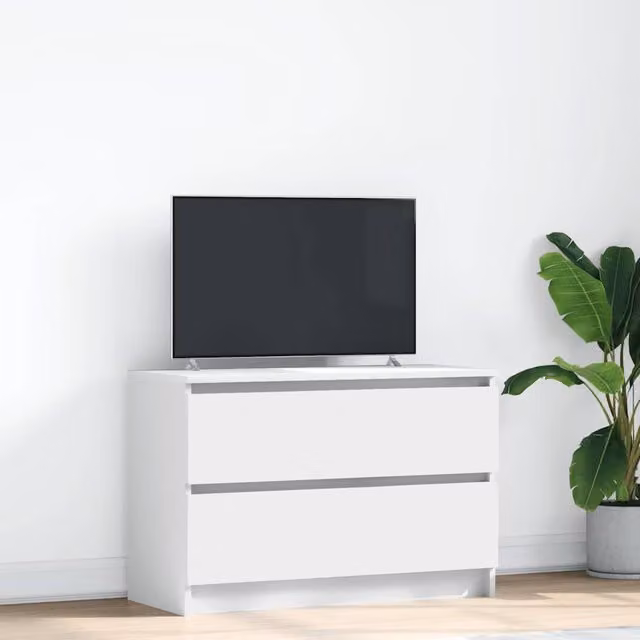 Berkfield Home White TV Cabinet in Matt MDF, W/D/H: 80 x 35 x 54 cm