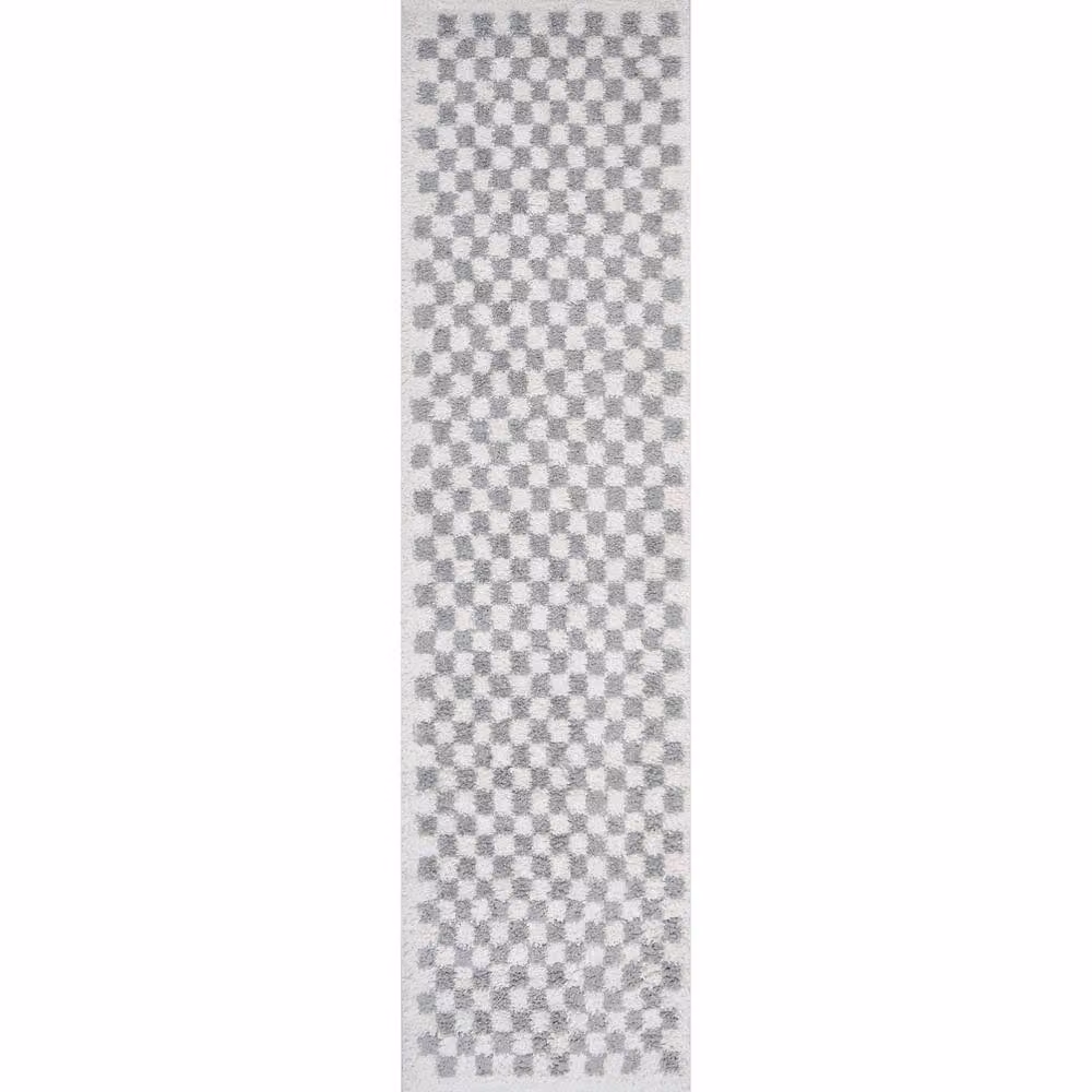THE RUGS Moodi Chequered Grey Shaggy High Pile Living Room Rug, W: 120 cm, D: 170 cm – 2