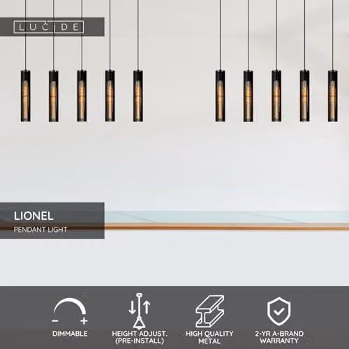 Lucide Lionel Dimmable Adjustable Bar Pendant Light, Black, 5 x E27 – 2