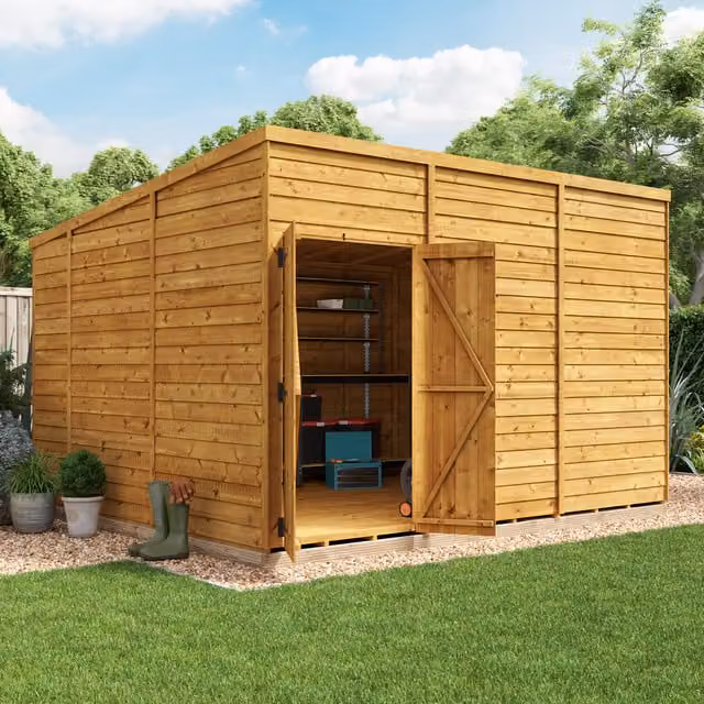 BillyOh Switch Overlap Pent Wooden Shed in Brown with Double Doors and Floor