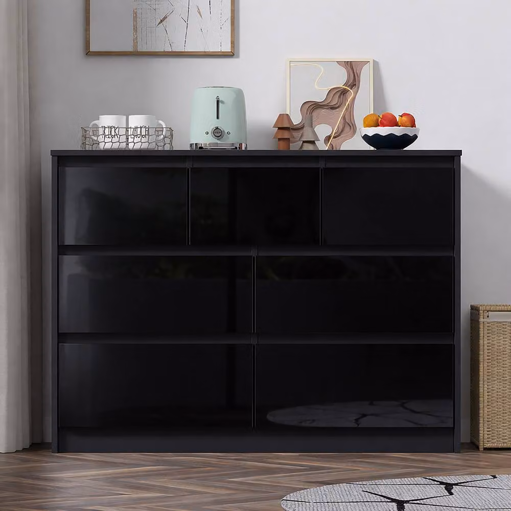 Harmin Luxury Black High Gloss 7 Drawer Handleless Chest of Drawers – 4