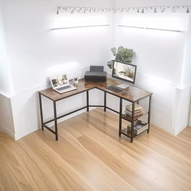 Modcraft Industrial L-Shaped Corner Computer Desk in Brown