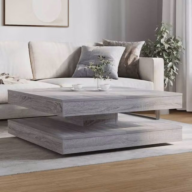 Berkfield Home Modern Rotating Square Coffee Table in Grey, W/D/H: 90 x 90 x 34.5 cm