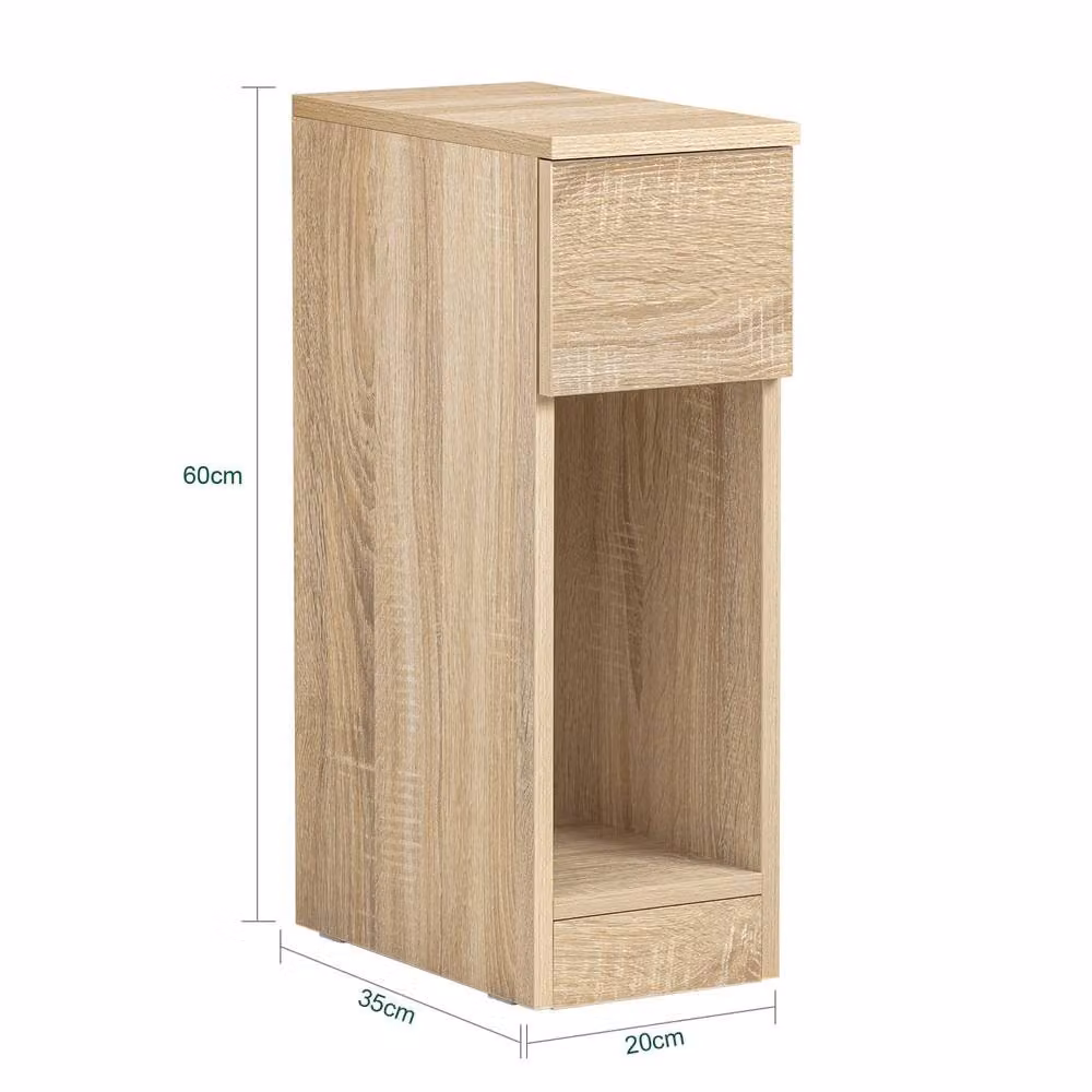 SOBUY Modern Slim Bedside Table in Oak with Side Compartments and Engineered Wood Finish, W/D/H: 35.0 x 20.0 x 60.0 cm – 2