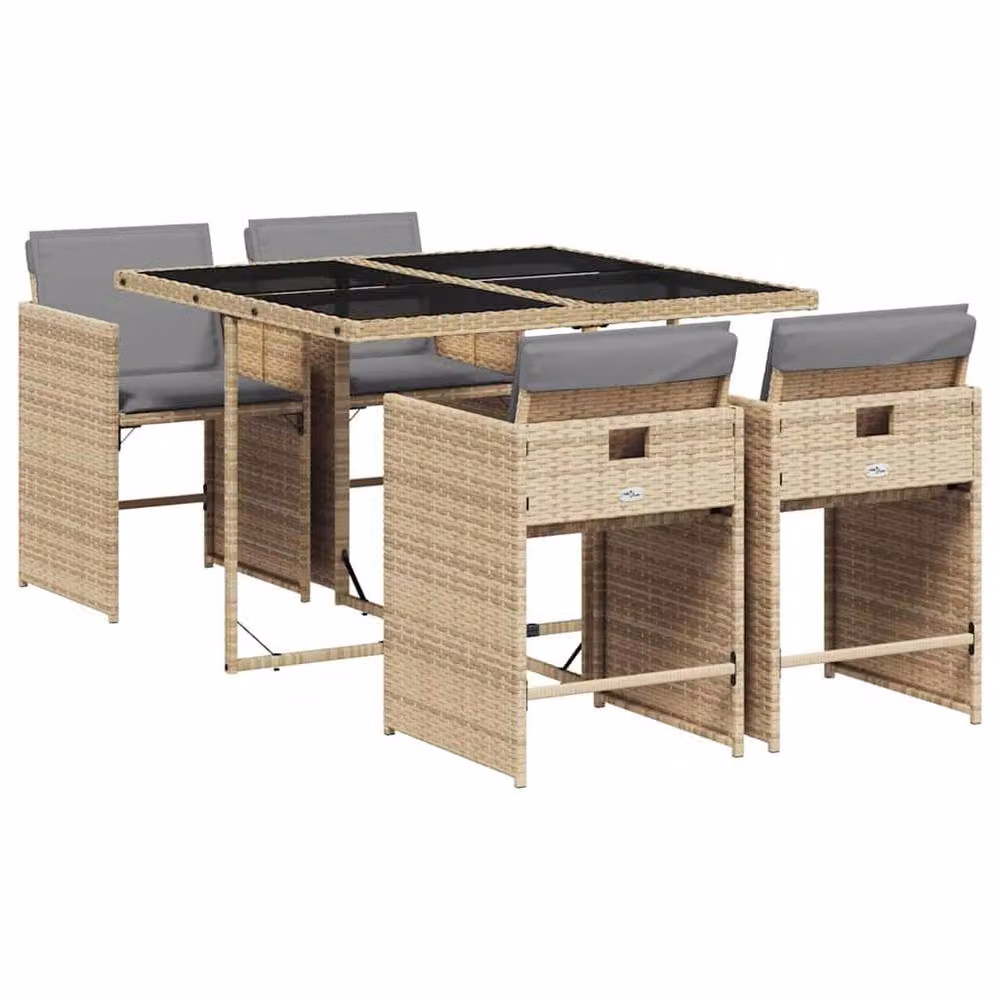 Berkfield Home Garden Dining Set in Beige, Grey and Black with Polyrattan and Glass – 2