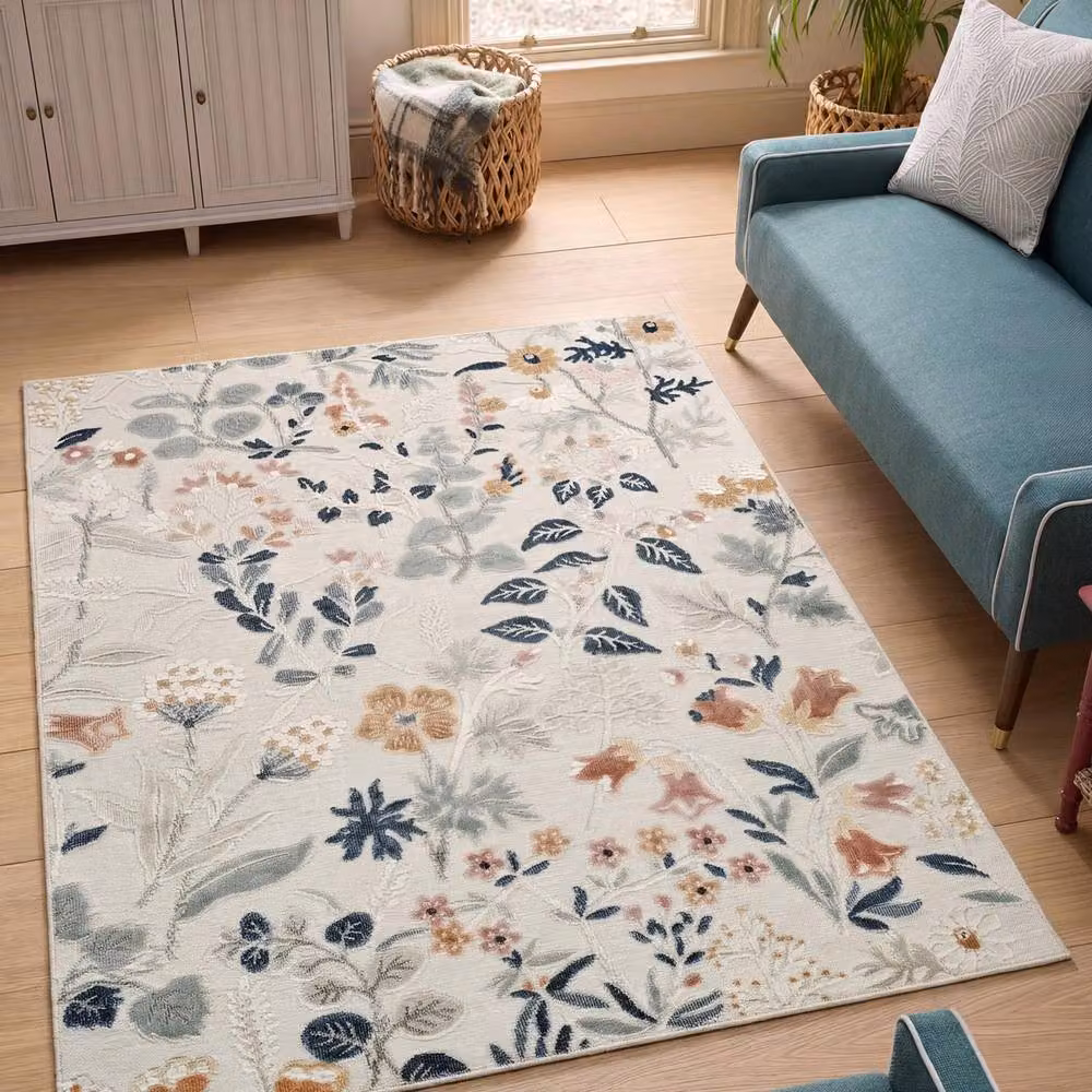 Desire Rugs Gardenia Floral Indoor Outdoor Area Rug, Beige and Multicolour, W: 50 cm, D: 80 cm – 2