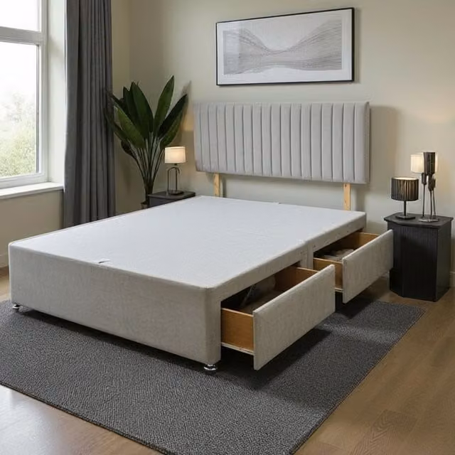 Knight Sleep Emily Divan Bed Base with 2 Drawers and Headboard, Grey/Silver Fabric, W/D/H: 90 x 190 cm