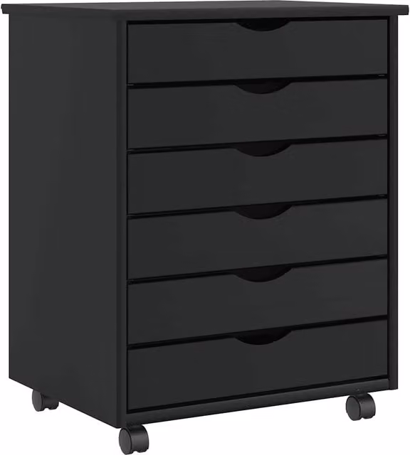 Berkfield Home MOSS Rolling Cabinet with Drawers in Black Solid Pine Wood
