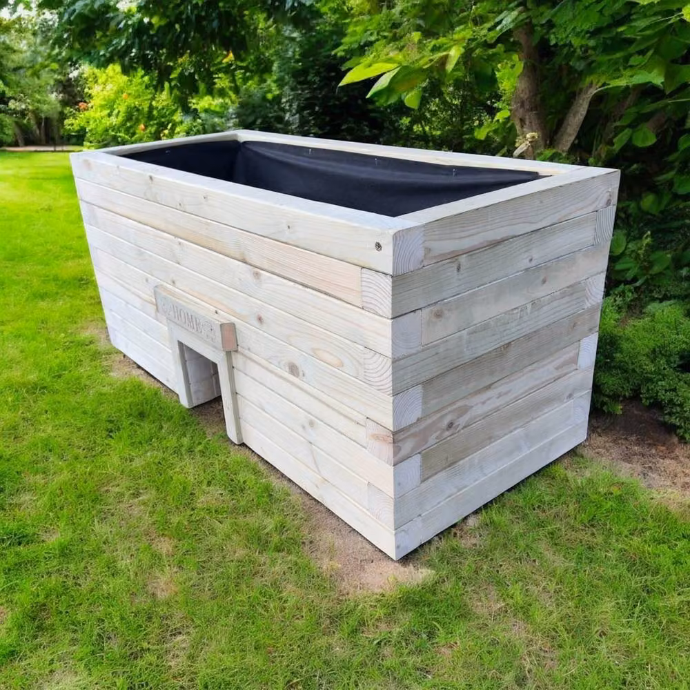 Buttercup Farm Wooden Hedgehog Hide Garden Planter Trough in Brown, W: 40 cm, D: 180 cm, H: 50 cm – 3