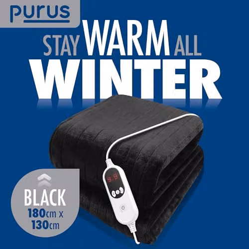 Purus Deluxe XL Black Electric Heated Throw with Soft Fleece and Variable Timer Settings – 7