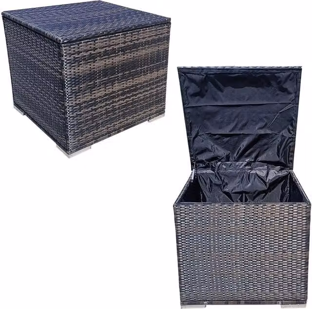 Furniture One Rattan Garden Storage Box with Lid in Brown, W/D/H: 70 x 70 x 60 cm