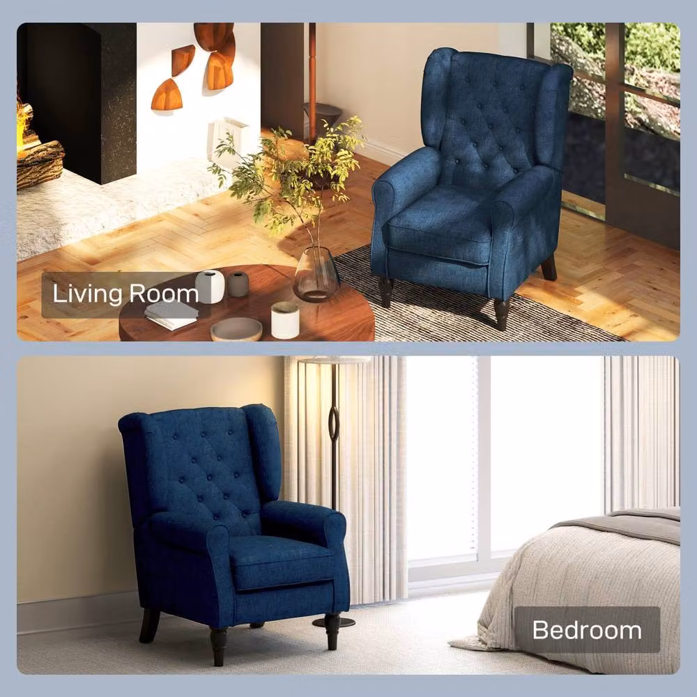 Wyld Haus Blue Wingback Accent Chair with Button Tufting and Snow Flannel Upholstery – 7
