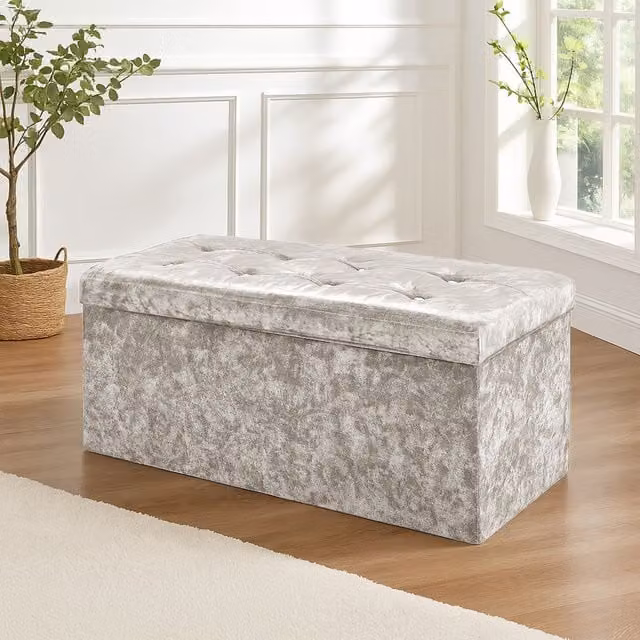 Home Republic Foldable Velvet Storage Cube with Lid in Silver, Pink, Blue, Green or Grey, W/D/H: 38 x 38 x 76 cm