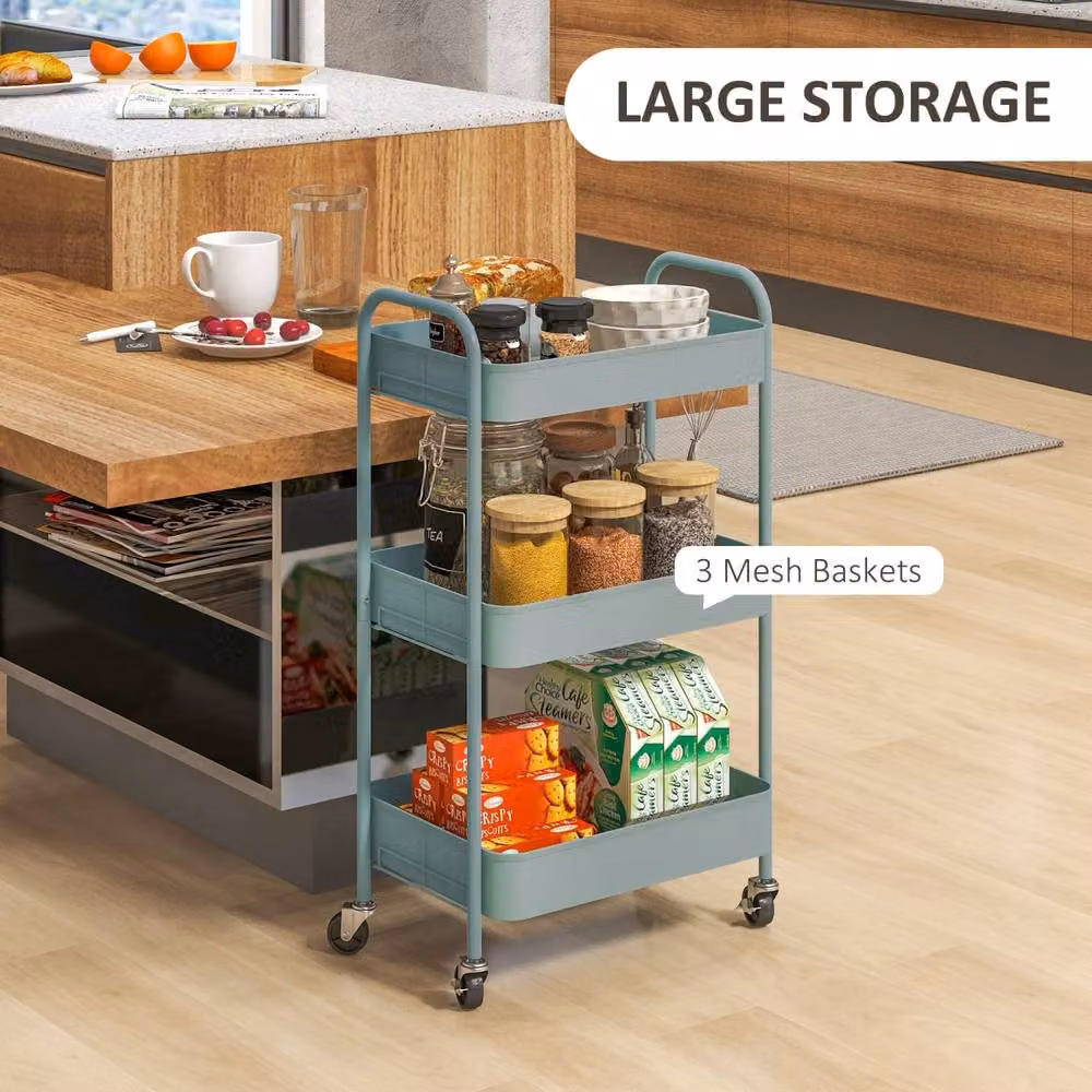 Wyld Haus Ravito Fari 3 Tier Blue Metal Storage Trolley W/D/H: 79.0 x 30.6 x 30.6 cm – 3