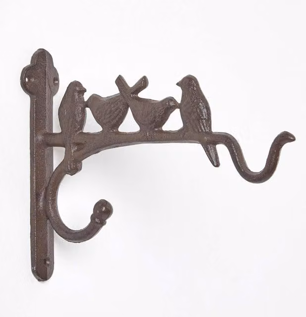 Homescapes Cast Iron Hanging Basket Hook for Bird Feeders and Flower Baskets, Brown