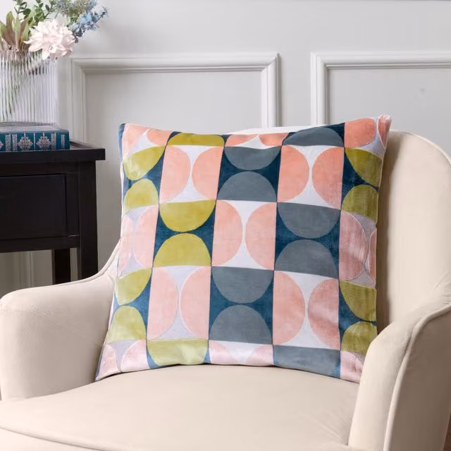 Paoletti Bardot Cut Velvet Square Polyester Filled Cushion in Pink and Green, W/D/H: 50 x 50 x 50 cm – 2