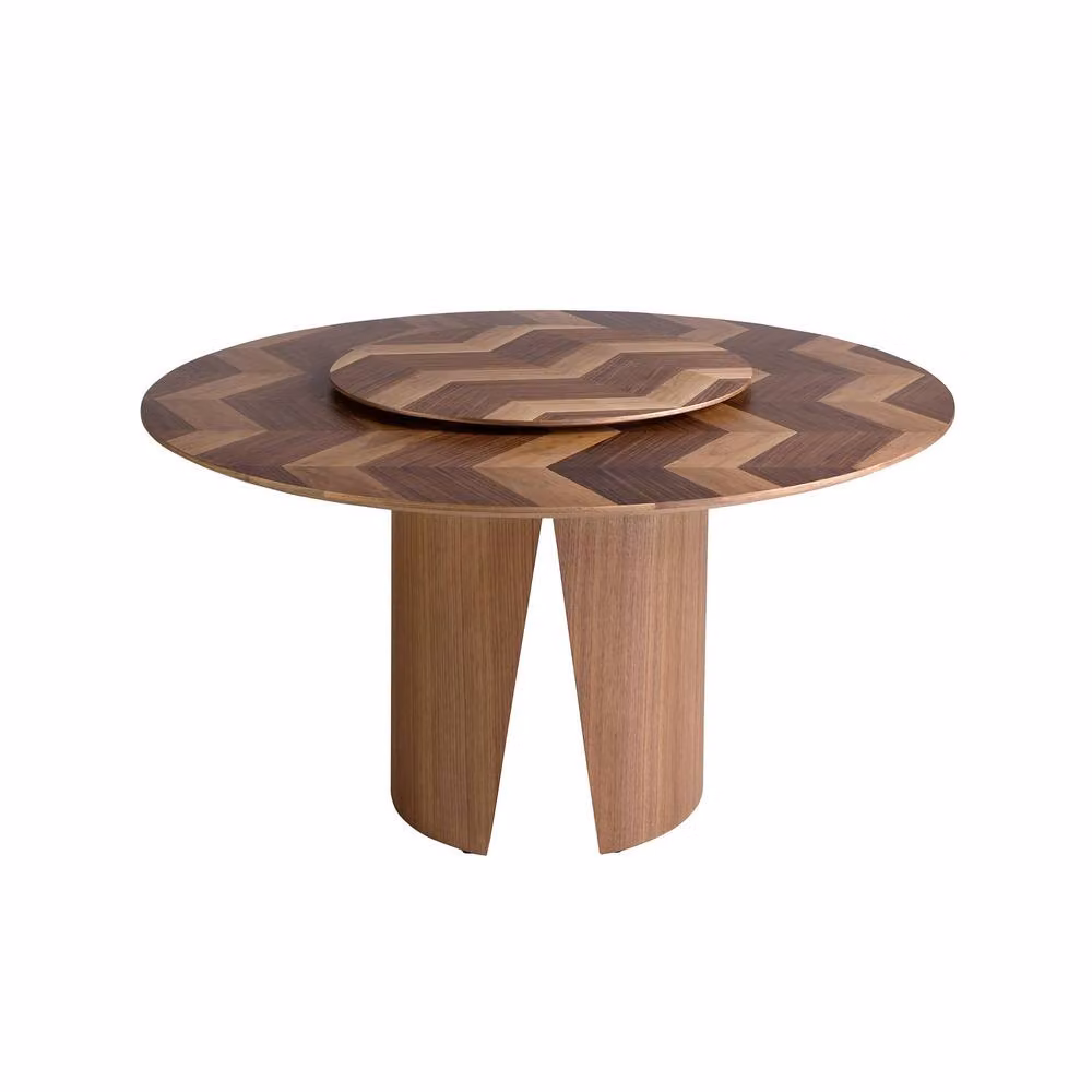 Angel Cerda Modern Round Walnut Dining Table in Brown, Diameter: 150 cm, Height: 76 cm – 2