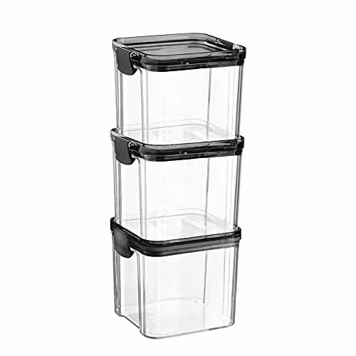 Argon Tableware Airtight Food Storage Containers, 700ml, Black and Transparent, Pack of 3