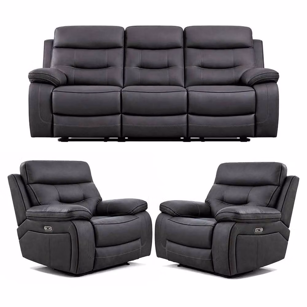 Furnishings For Less UK Renzo Grey Electric Recliner Sofa Suite with 3 Seater Sofa, 2 Armchairs and USB Charging – 2