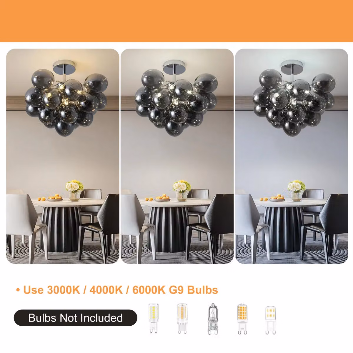 Garwarm Modern Sputnik 4 Light Glass Bubble Semi Flush Mount Ceiling Light, Black, Diameter: 40 cm – 8