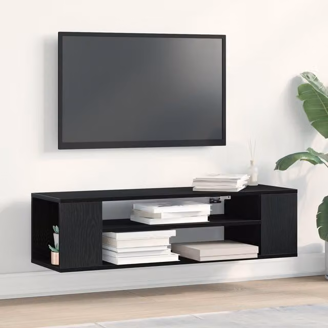 Berkfield Home Wall-Mounted TV Cabinet in Black Oak, W/D/H: 100 x 30 x 26.5 cm – 1