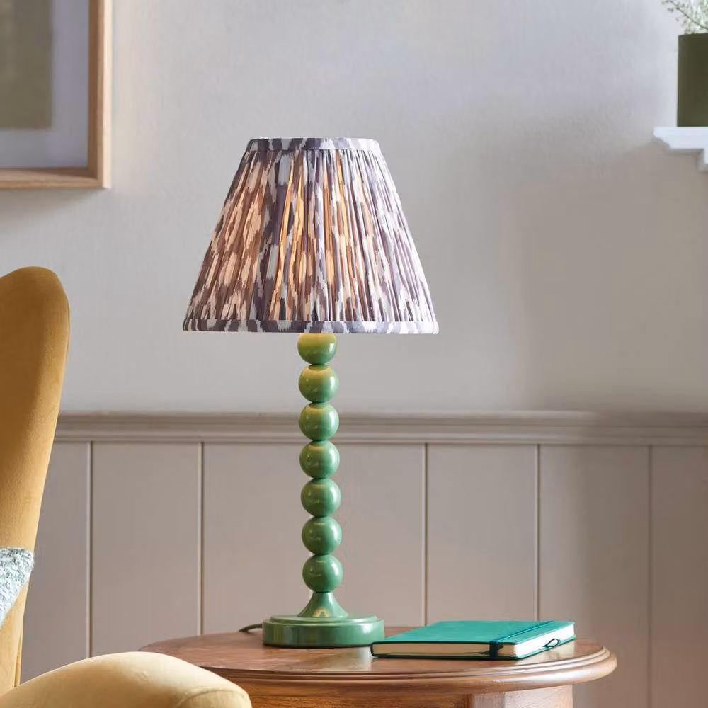 Netlighting Higgledy Gloss Green Table Lamp with Grey Fabric Ikat Shade, Diameter: 25 cm, E14 – 2