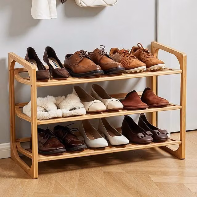 ERGOVEXA Natural 3-Tier Bamboo Shoe Rack in Brown – 1