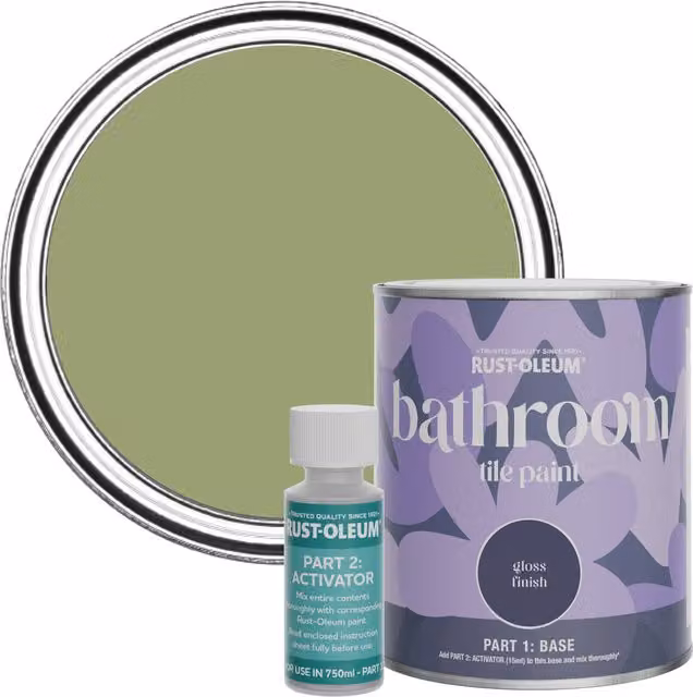Rust-Oleum Bathroom Tile Paint in Gloss Finish, Familiar Ground, Green, 750ml