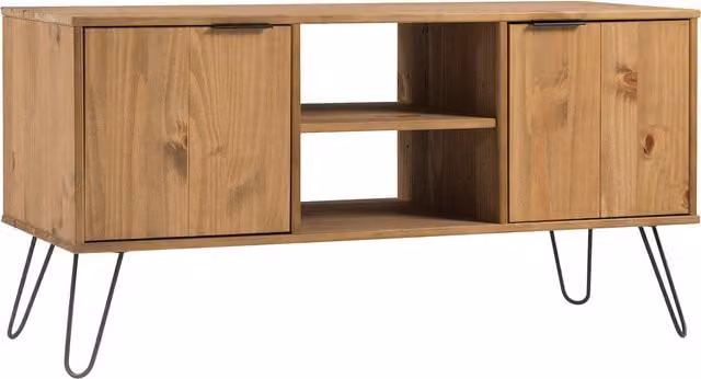 Core Products Augusta 2 Door Flat Screen TV Unit in Antique Waxed Pine and Brown/Black Wood and Metal