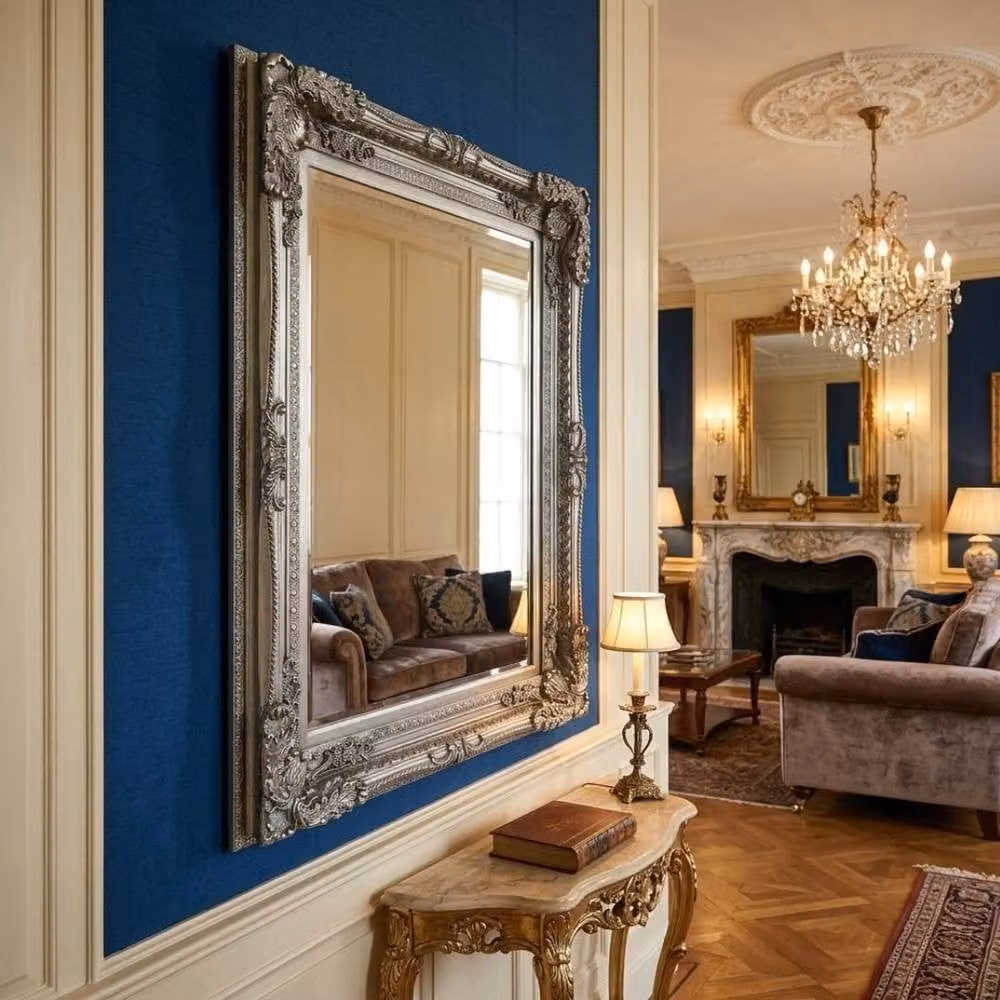 HOME LUXE INTERIOR Vintage Silver Ornate Antique Style Wall Mirror, W/H: 90 x 120 cm – 2