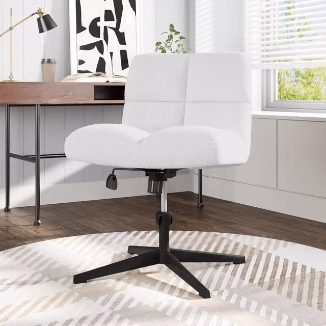 Komore White Bouclé Armless Lounge Swivel Chair
