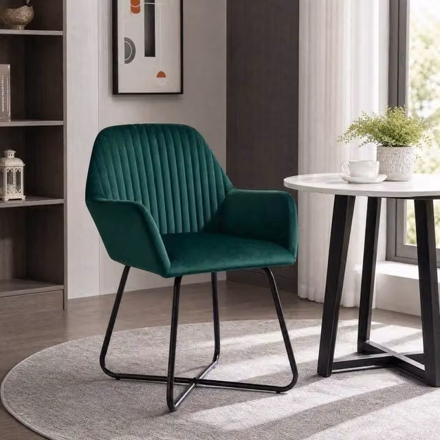 STILVORA Green Velvet Tub Chair with Metal Frame and Armrests – 1