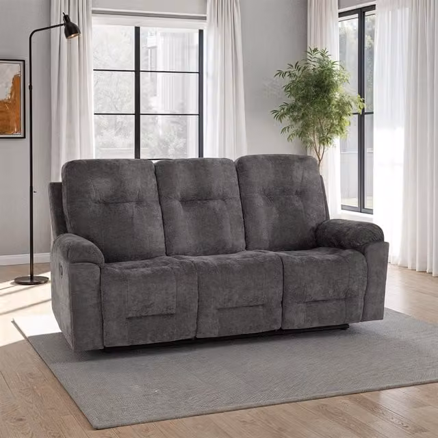 Seconique Guildford 3 Seater Manual Recliner Sofa in Grey Fabric