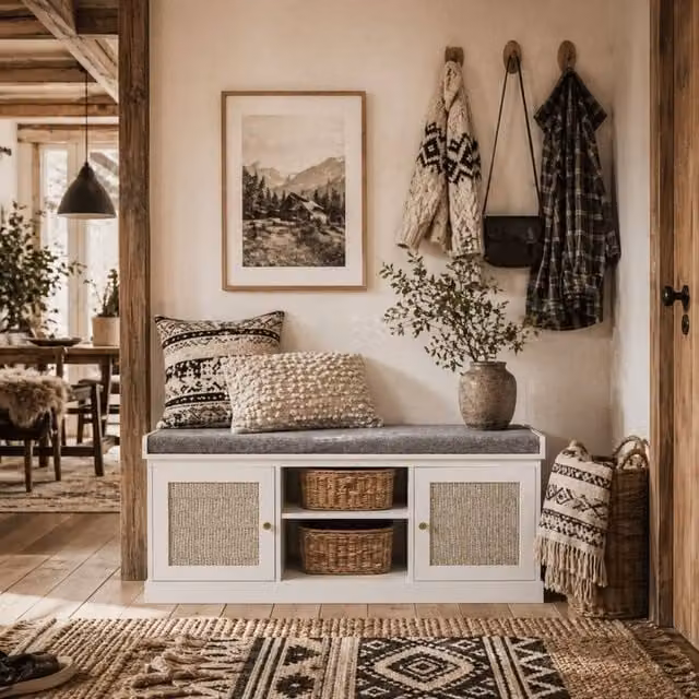 Wyld Haus Bafisa White and Gold Boho Shoe Bench with Cushioned Seat