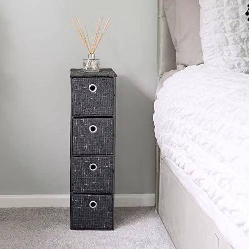 JVL Shadow 4 Drawer Narrow Fabric Storage Tower, Grey, W/D/H: 25.0 x 18.0 x 64.0 cm – 4