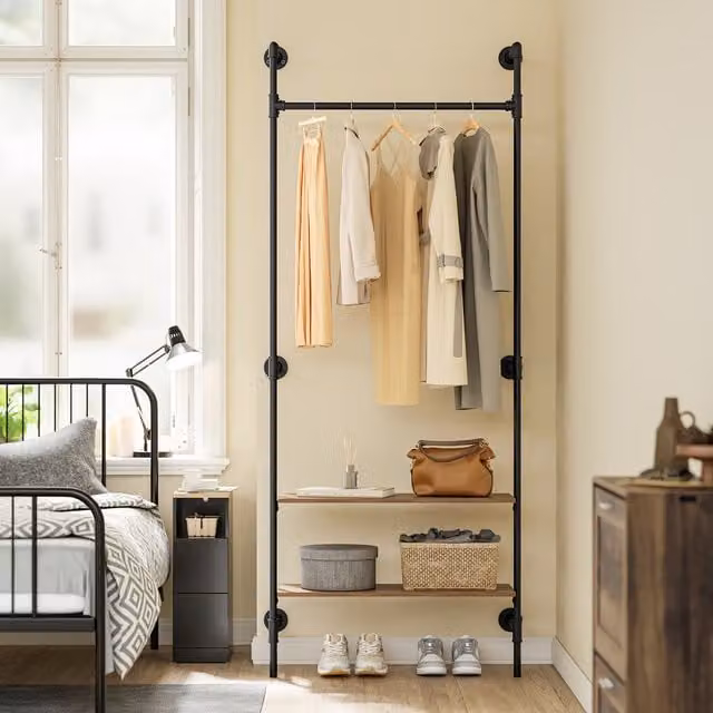 SoBuy Modern Matt Black Wall-Mounted Clothes Rail with Fixed Pipe Design
