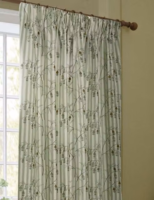 Sanderson Chinese Lanterns Pencil Pleat Fabric Curtains, Green Mix, H: 183 cm x W: 168 cm