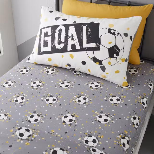 Bedlam Goal Single Fitted Bed Sheet in Gold and Grey, W/D/H: 90 x 190 x 25 cm