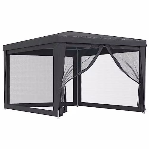 vidaXL Party Tent with 4 Mesh Sidewalls in Anthracite, W: 4 m, D: 3 m