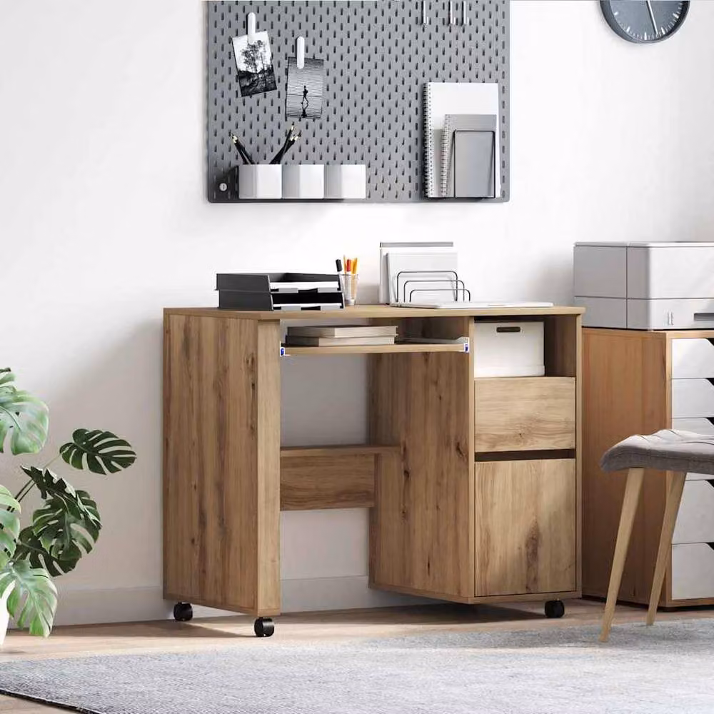Berkfield Home Modern Artisan Oak Computer Desk in Brown – 2