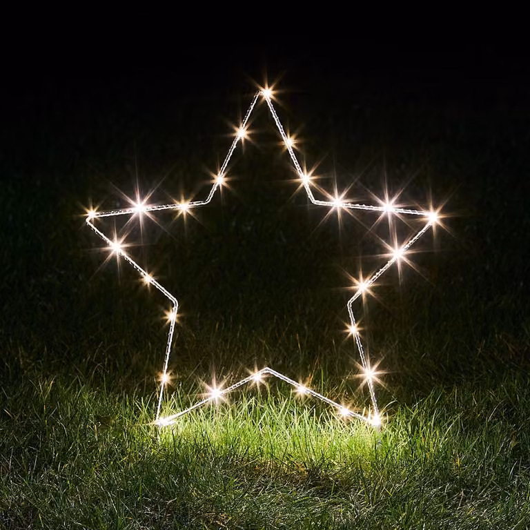 Lights4fun Warm White LED Christmas Star Stake Lights with Timer and Ground Spike